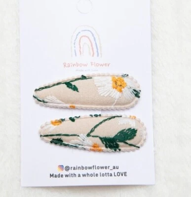 X2 Embroidery Fabric flower Baby Toddler Hair clip set, girl Hair Accessories - Image 1 of 4