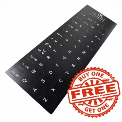 UK ENGLISH KEYBOARD STICKERS Black QWERTY Keyboard Desktop, Laptop, Computer, PC - Image 1 of 4