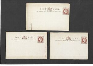 GB Postal Stationery STO 3x QV 1/2d red-brown Postcards Miscut size a H&B CS3
