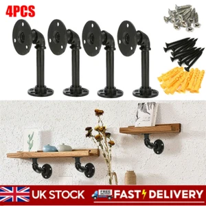 4X Pipe Shelf Brackets Industrial Iron Rustic Wall Floating Shelves Storage Unit - Picture 1 of 9