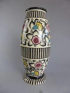 GRAND VASE EN CERAMIQUE LV CERAM D'APRES EMILE LOMBART STYLE ART DECO FLORAL 893 - Picture 1 of 5