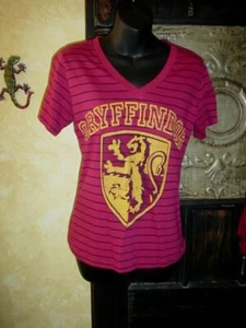 Camisa Gryffindor Harry Potter para mujer L ajustada escudo rayas rojas cuello en V - Imagen 1 de 3