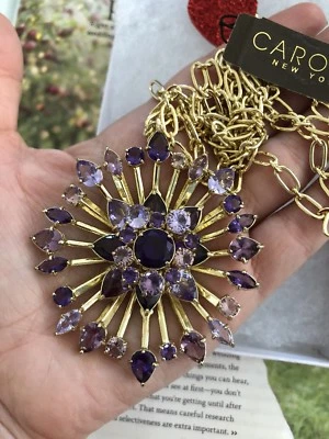 Collar Carolee 31” Largo Tono Dorado y Piedra Púrpura Flor Colgante NUEVO $95 Foto 1 de 4