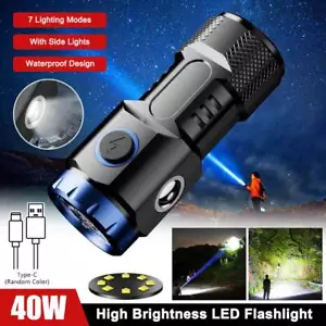 Portable LED Flashlight Torch Side Light Camping Magnetic Lamp USB Rechargeable - Picture 1 of 12