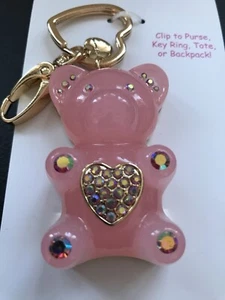 TikTok Betsey Johnson Handbag Charm Key Ring Clip Pink Gummy Bear Crystal Heart - Picture 1 of 9