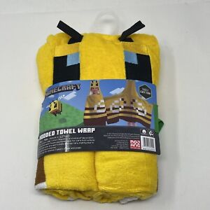 New MINECRAFT Hooded Kids Towel Wrap 100% Cotton Gold Black Brown Bath Summer *+