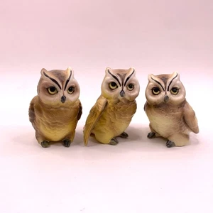Juego de 3 estatuillas de búho de Japón pintadas a mano vintage decoración de bosque de cerámica 2,5" - Imagen 1 de 6