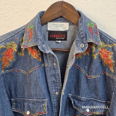 Blazer Chaqueta De Colección Años 90 SUNBELT ROPA DEPORTIVA Denim Para Mujer Algodón Decorado a Mano M Foto 1 de 4