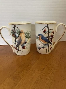 Paar Lenox Wintergrüße malerische Kaffee-/Teetassen Tassen je 2 Vögel EUC - Bild 1 von 7