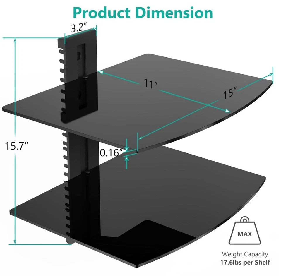 Wali Floating Shelf With Strengthened Tempered Glass for DVD Players/cable 2 TV