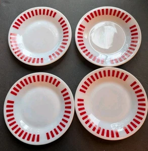 Hazel Atlas Red Candy Stripe Milk Glass 7" Plates set of 4 * Excellent * - Picture 1 of 3