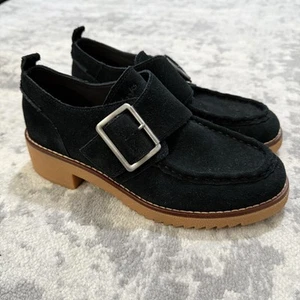 Clark's Eden Mid Monk Black Suede Heeled Loafers Big Buckle Shoes UK 6 (39.5)VGC - Picture 1 of 7