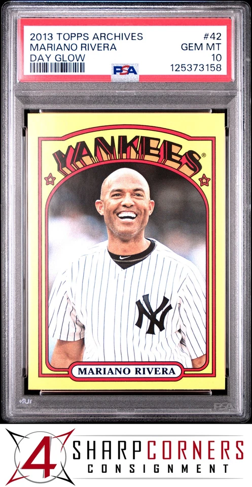 2013 TOPPS ARCHIVES DAY GLOW #42 MARIANO RIVERA HOF POP 2 PSA 10 - Image 1 of 3
