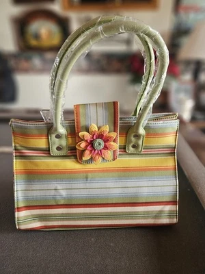 Bolso de Mano Longaberger Sisters a Rayas Pequeño Detalle Flor Nuevo Foto 1 de 4