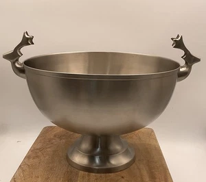 Gebürsteter Edelstahl Standfuß Champagner Eisschale Bowle Schale Hirsch Griffe - Bild 1 von 5