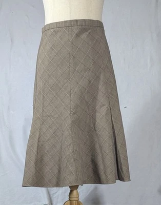 Falda Lane Bryant 18 Marrón Blanco Borgoña Cuadros Acampanada Gore Foto 1 de 4