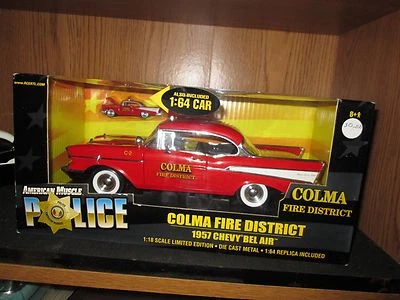1957 chevy belair red   american muscle colma fire 1/18 + 1/64 car 33044 57 chev - Image 1 of 2