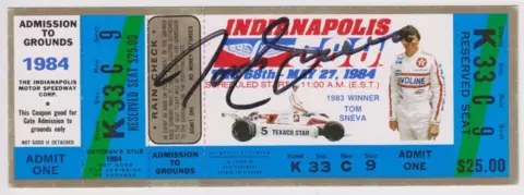 1984 INDIANAPOLIS 500 Mile Auto Race UNUSED Full Ticket 1983 TOM SNEVA SIGNED Cover