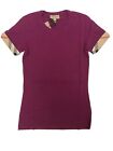 Burberry Ancholme Check Cuff Stretch Short Sleeve T shirt Magenta Pink New XS