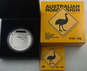 2015 Australian EMU Road Sign 5oz Frosted Uncirculated $10 Fine Silver RAM Coin - Imagen 1 de 8