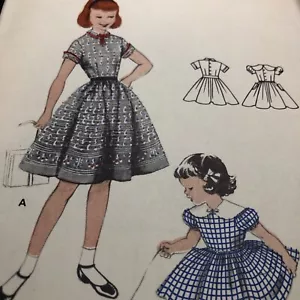 Butterick 7470 Vintage 50s Fifties Girls Sz 4 Dirndl Dress Peter Pan Collar - Picture 1 of 12