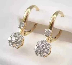 1.50Ct Round Cut Lab Created Diamond Drop/Dangle Earring 14K Yellow Gold Plated - Picture 1 of 9