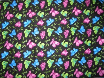 Blank Textiles Colorful Butterflies on Black Cotton Quilting Fabric 35" x 44" - Image 1 of 4