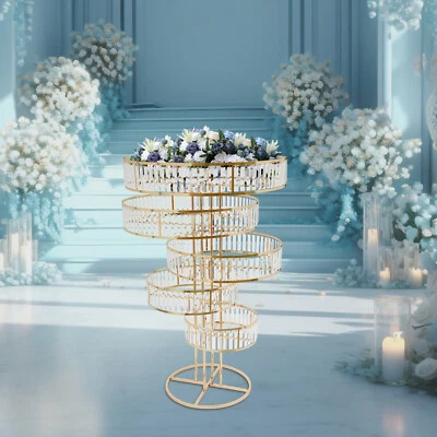 Wedding Gold Crystal Flower Stand Round Pedestal Stand Crystal Flower Stand NEW - Image 1 of 4