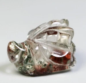 Natural Garden Red Green Phantom Quartz Crystal Pendant Carving Dragon Head - Picture 1 of 9