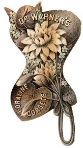 Victorian Trade Card DR WARNER'S Coraline Corsets Flowers Die Cut - Picture 1 of 2