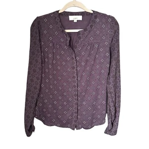 Loft Womens Sz XS Purple Button Down Blouse Medallion Foulard Print Geometric - Picture 1 of 7