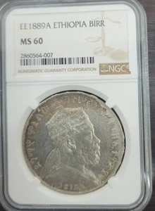 Very Rare EE1889A ethiopia Birr NGC MS60 - Picture 1 of 4