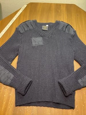 Citadel V-Neck Black Military Commando Sweater Shoulder Elbow Patches No Tag - Image 1 of 4