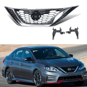 For Nissan Sentra 2016 2017 2018 Front Bumper Upper Grille Chrome & Black Grill - Picture 1 of 19