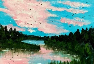 ACEO Original Gemälde signiert Kunstkarte Acryl Landschaft Mini Gemälde Fine Art - Bild 1 von 5