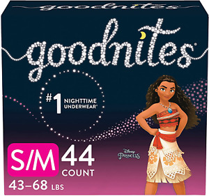 Goodnites Nocna bielizna nocna, dziewczęca S/M 43-68 funtów, 44 szt.
