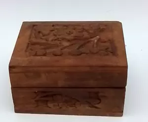 Small Wood Jewelry Box Carved Floral Design Keepsake Trinket Box - Picture 1 of 8