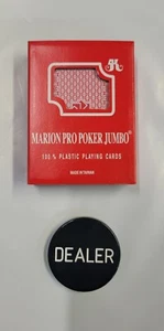 Marion Pro Poker 100% Plastic Playing Cards (Red/Jumbo) with 2" Dealer Button - Picture 1 of 3