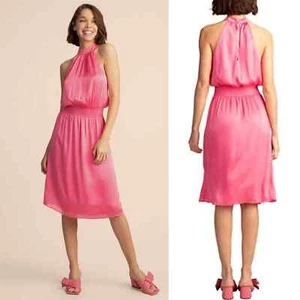 Trina Turk pink moonlit halter satin midi dress size large wedding guest - Picture 1 of 8