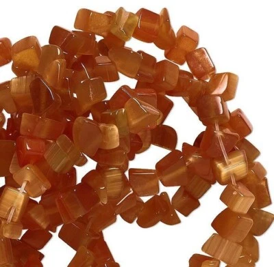 1 Strand Dark Burnt Orange Cat's Eye Fiber Optic Glass Small Chip Beads * - Image 1 of 2