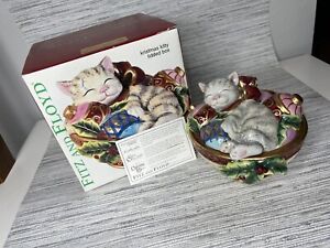 New Fitz and Floyd Christmas Kitty Cat Lidded Ceramic Box Dish Candy Treat Jar