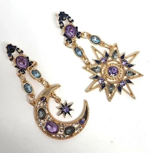 New Boho Celestial Moon Sun Rhinestone Earrings Purple Gold Blue Sky Star Shine - Picture 1 of 9