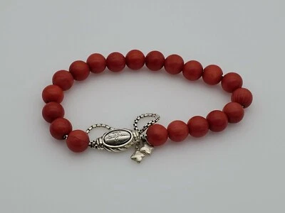 Pulsera de cuentas espirituales de plata de ley David Yurman con coral rojo, 8 mm Foto 1 de 4