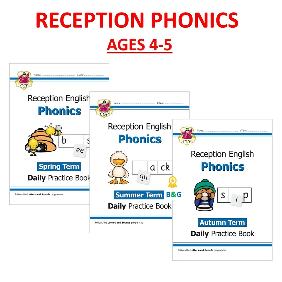 Reception Ages 4-5 Daily Practice Books English Phonics 3 Books Bundle Cgp