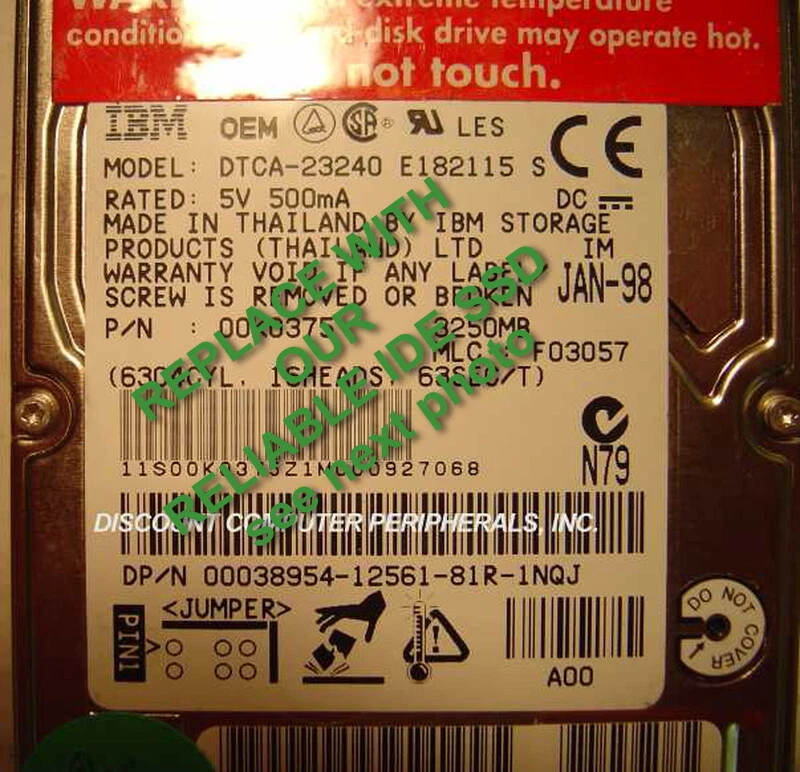 4GB IDE SSD Replace Worn Out DTCA-23240 Hard Drive with 2.5" 44 PIN CF SSD Card - Image 1 of 2
