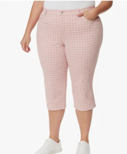 Gloria Vanderbilt Donna Taglie Forti Amanda Capri Rosa Rosa Raffinato Plaid 24W ~ - Foto 1 di 3