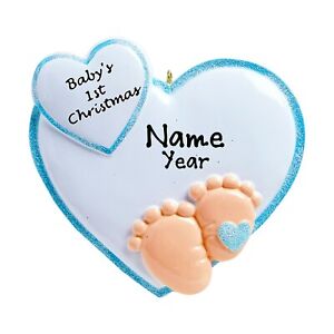 Ornement souvenir PERSONNALISÉ Baby's First Christmas bébé garçon empreinte de pieds cadeau