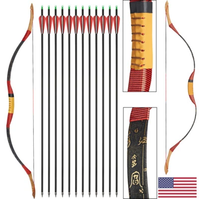 Traditional Recurve Bow 15-50LBS Handmade Mongolian Horsebow Archery Hunting - Image 1 of 4