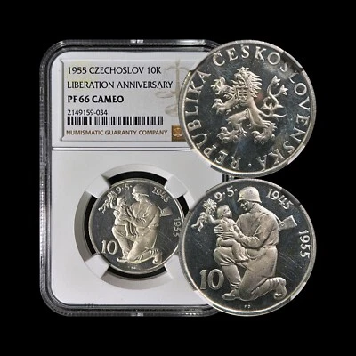 CZECHOSLOVAKIA. 1955, 10 Korun, Silver - NGC PF66 - Liberation from Germany - Image 1 of 4