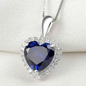 Women Heart Blue White Cz 925 Sterling Silver Pendant 18" Chain Necklace P25 - Picture 1 of 7